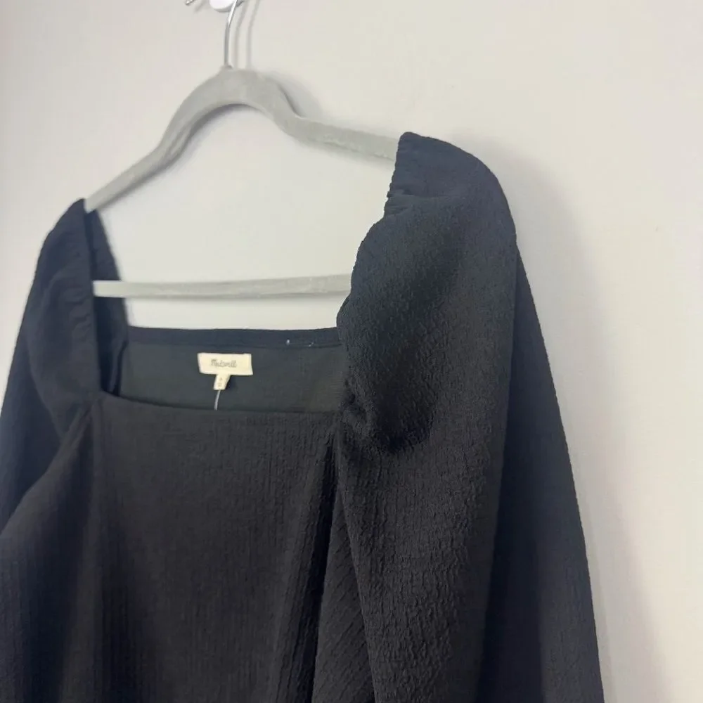 MADEWELL | NEW Black Crepe Square Neck Puff Sleeve Top Women’s Size Medium